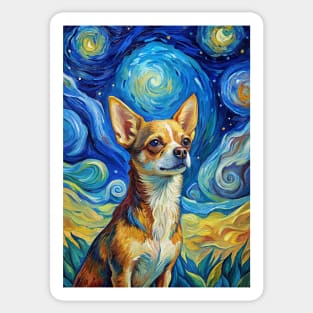 Chihuahua Dog Breed Painting in a Van Gogh Starry Night Art Style Sticker